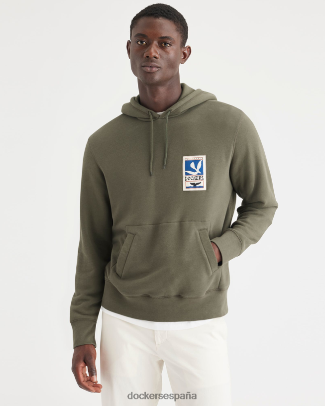 sudadera con capucha, ajuste regular hombres Dockers ejercito verde ropa 8F0406221