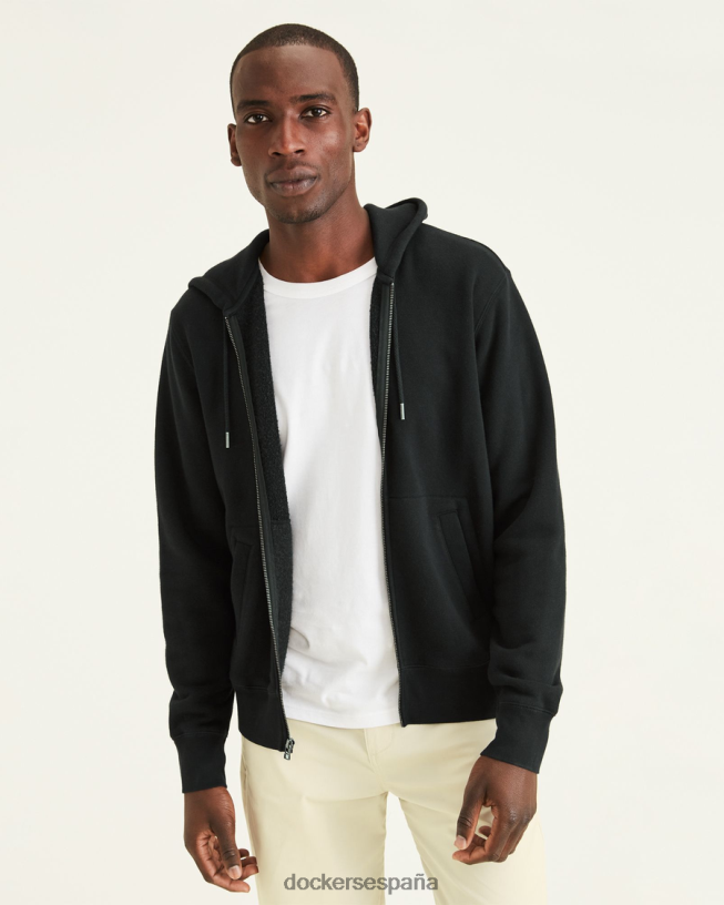 sudadera deportiva con capucha y cremallera completa, ajuste regular hombres Dockers negro mineral ropa 8F0406402