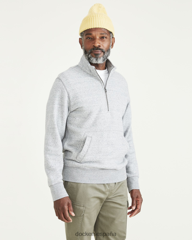 sudadera deportiva con media cremallera, corte regular hombres Dockers Brezo chimenea - gris ropa 8F0406812