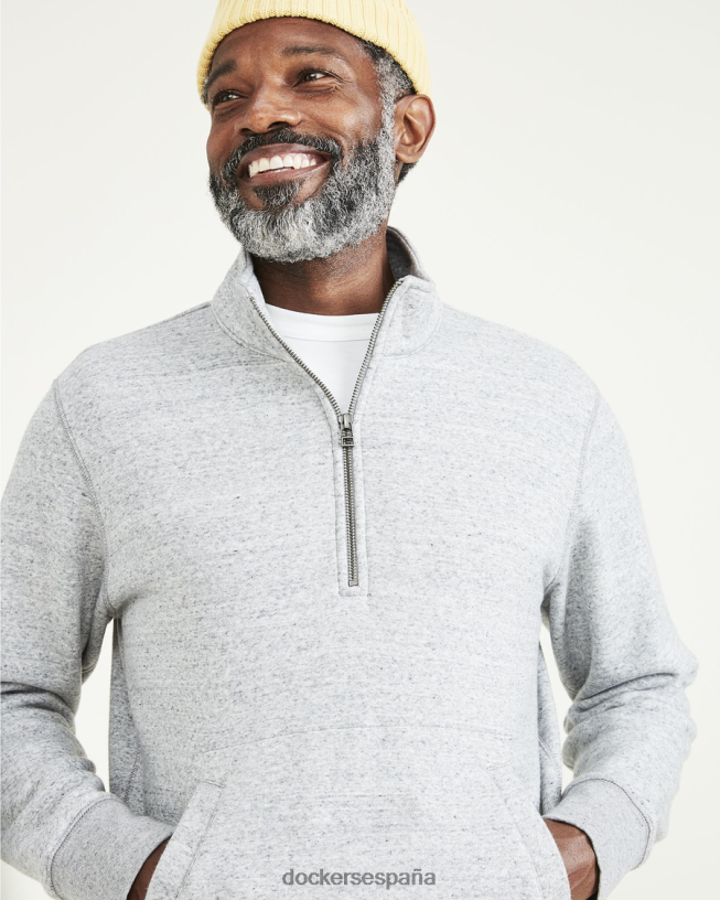 sudadera deportiva con media cremallera, corte regular hombres Dockers Brezo chimenea - gris ropa 8F0406812