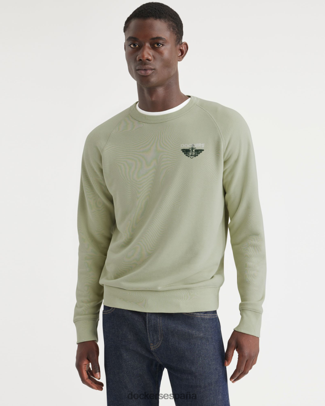 sudadera original con cuello redondo y ajuste regular hombres Dockers pelusa - verde ropa 8F0406223