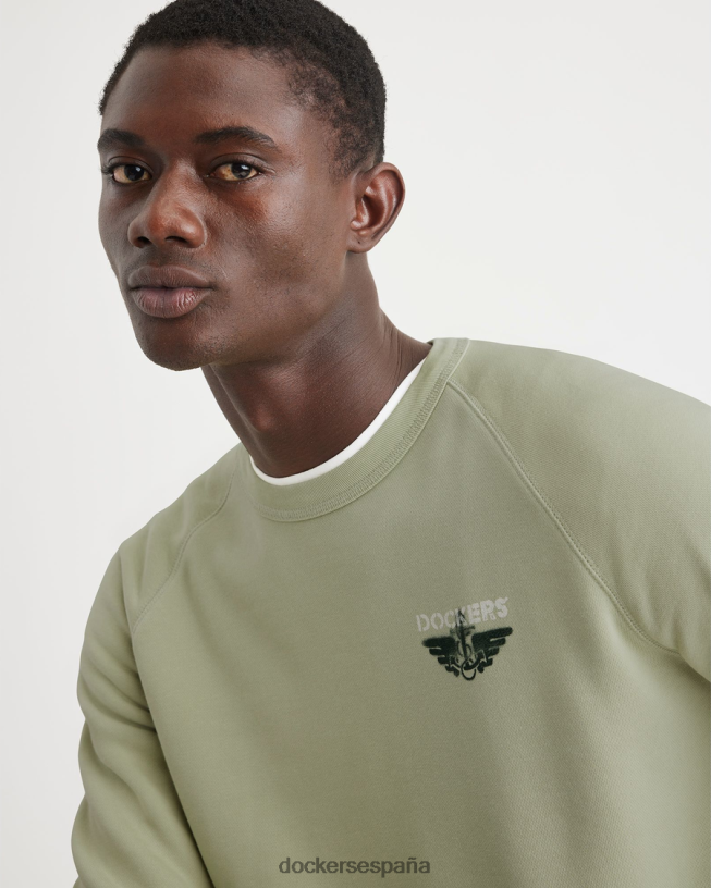 sudadera original con cuello redondo y ajuste regular hombres Dockers pelusa - verde ropa 8F0406223