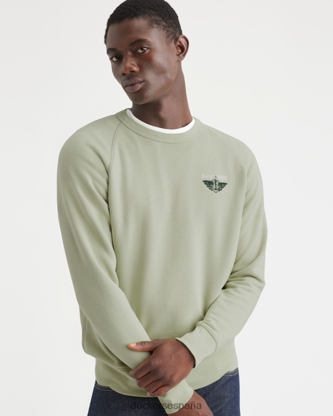 sudadera original con cuello redondo y ajuste regular hombres Dockers pelusa - verde ropa 8F0406223
