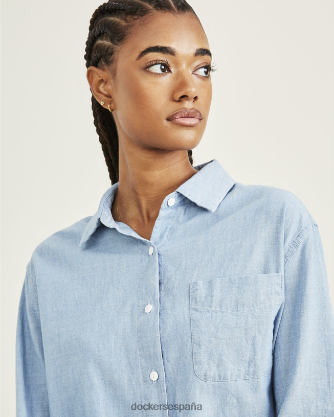 camisa original con botones, ajuste relajado mujer Dockers enjuague índigo claro - azul ropa 8F04061282