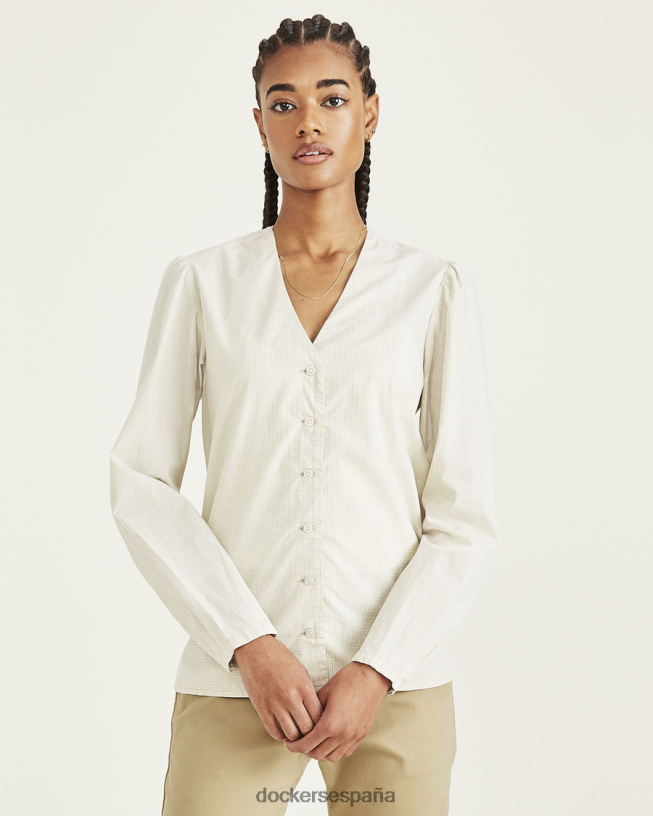 camisa tejida con cuello en V, corte regular mujer Dockers arboleda sahara caqui ropa 8F04061287