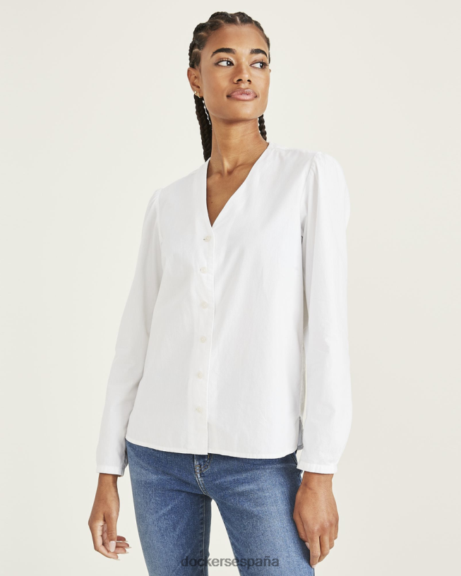 camisa tejida con cuello en V, corte regular mujer Dockers blanco brillante ropa 8F04061288