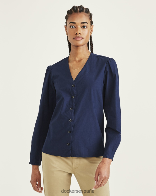 camisa tejida con cuello en V, corte regular mujer Dockers blazer azul marino - azul ropa 8F04061202