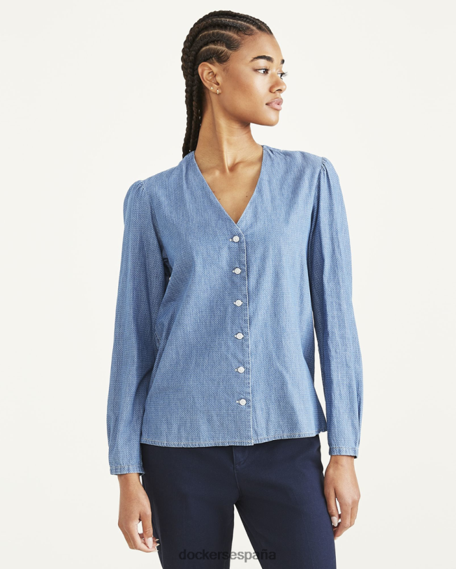 camisa tejida con cuello en V, corte regular mujer Dockers cambray lavado claro - azul ropa 8F04061289