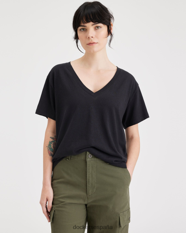 camiseta con cuello en V profundo y ajuste regular mujer Dockers hermoso negro ropa 8F04061110