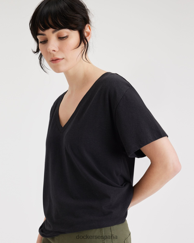 camiseta con cuello en V profundo y ajuste regular mujer Dockers hermoso negro ropa 8F04061110