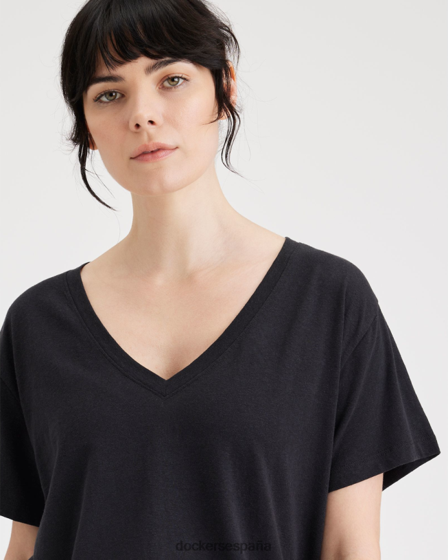 camiseta con cuello en V profundo y ajuste regular mujer Dockers hermoso negro ropa 8F04061110