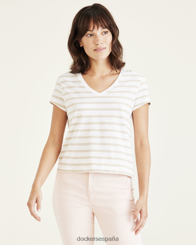 camiseta con cuello en v, corte ajustado mujer Dockers Sáhara caqui ropa 8F04061270