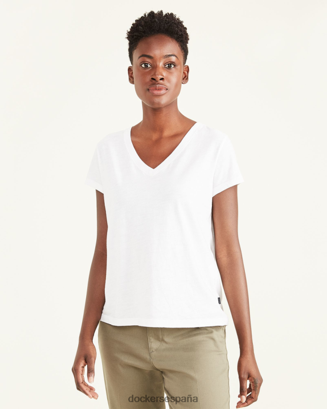 camiseta con cuello en v, corte ajustado mujer Dockers blanco brillante ropa 8F04061161
