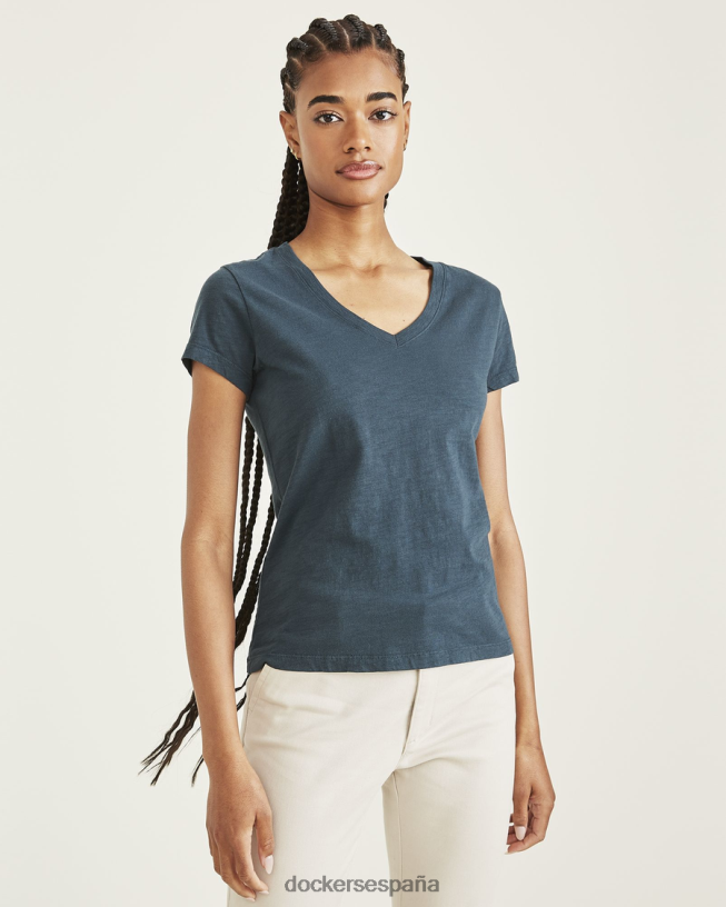 camiseta con cuello en v, corte ajustado mujer Dockers bosque mágico - verde ropa 8F04061273