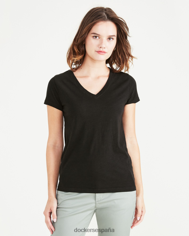 camiseta con cuello en v, corte ajustado mujer Dockers hermoso negro ropa 8F04061163