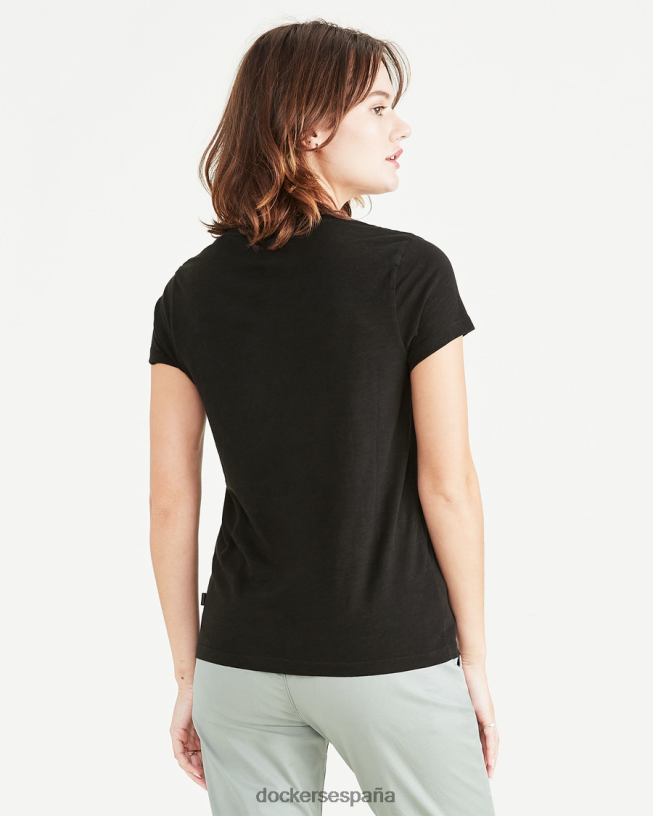 camiseta con cuello en v, corte ajustado mujer Dockers hermoso negro ropa 8F04061163