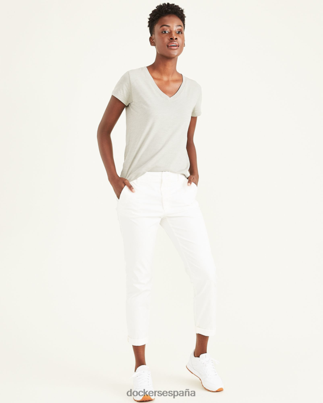 camiseta con cuello en v, corte ajustado mujer Dockers niebla del bosque - gris ropa 8F04061272