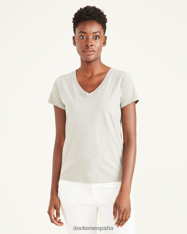 camiseta con cuello en v, corte ajustado mujer Dockers niebla del bosque - gris ropa 8F04061272