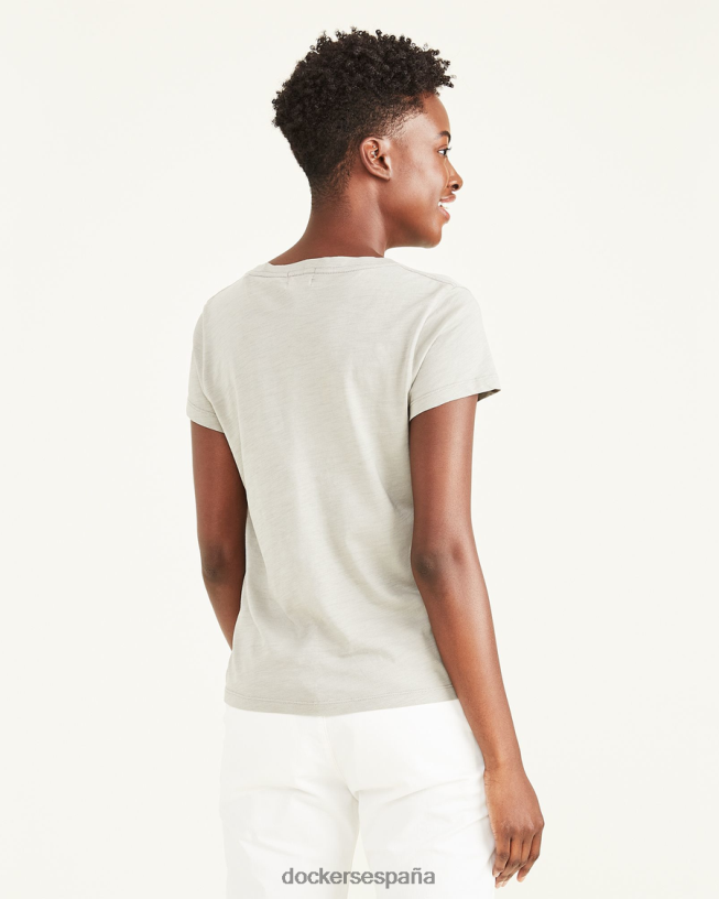 camiseta con cuello en v, corte ajustado mujer Dockers niebla del bosque - gris ropa 8F04061272