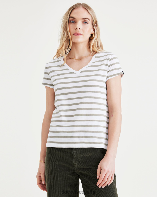 camiseta con cuello en v, corte ajustado mujer Dockers niebla del bosque - verde ropa 8F04061275