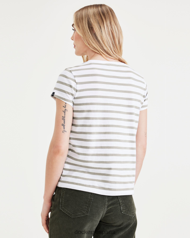 camiseta con cuello en v, corte ajustado mujer Dockers niebla del bosque - verde ropa 8F04061275