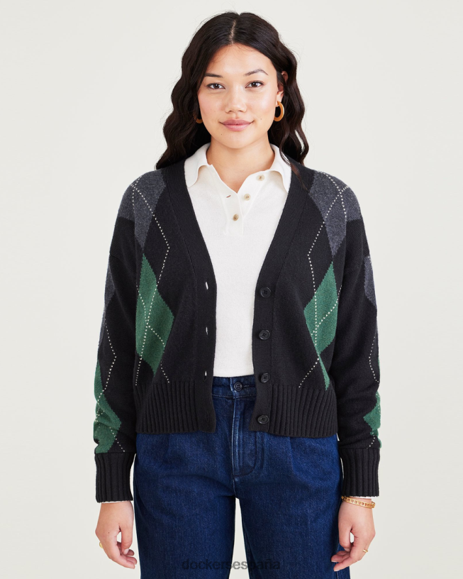 cárdigan corto, corte relajado mujer Dockers colocado argyle hermoso negro - negro ropa 8F04061277