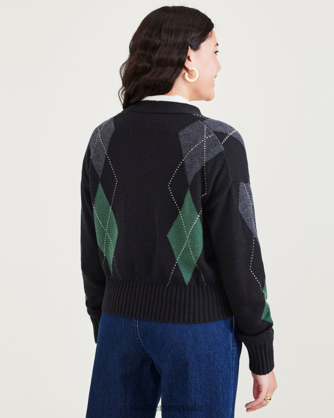 cárdigan corto, corte relajado mujer Dockers colocado argyle hermoso negro - negro ropa 8F04061277