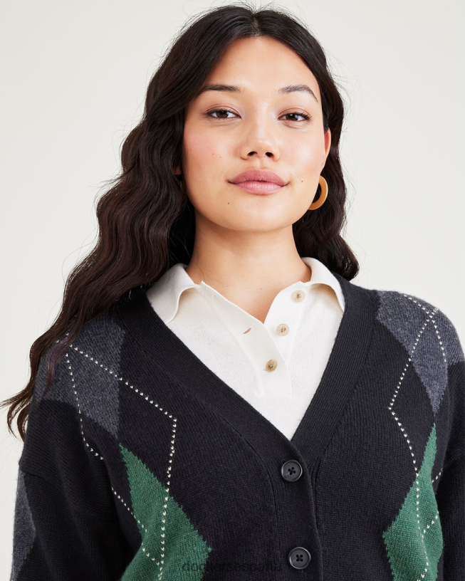 cárdigan corto, corte relajado mujer Dockers colocado argyle hermoso negro - negro ropa 8F04061277