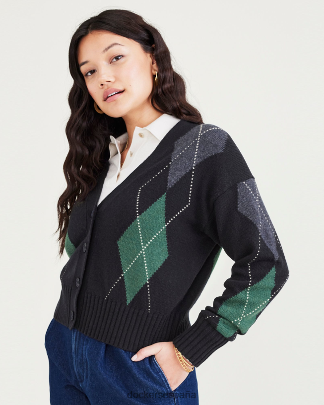 cárdigan corto, corte relajado mujer Dockers colocado argyle hermoso negro - negro ropa 8F04061277