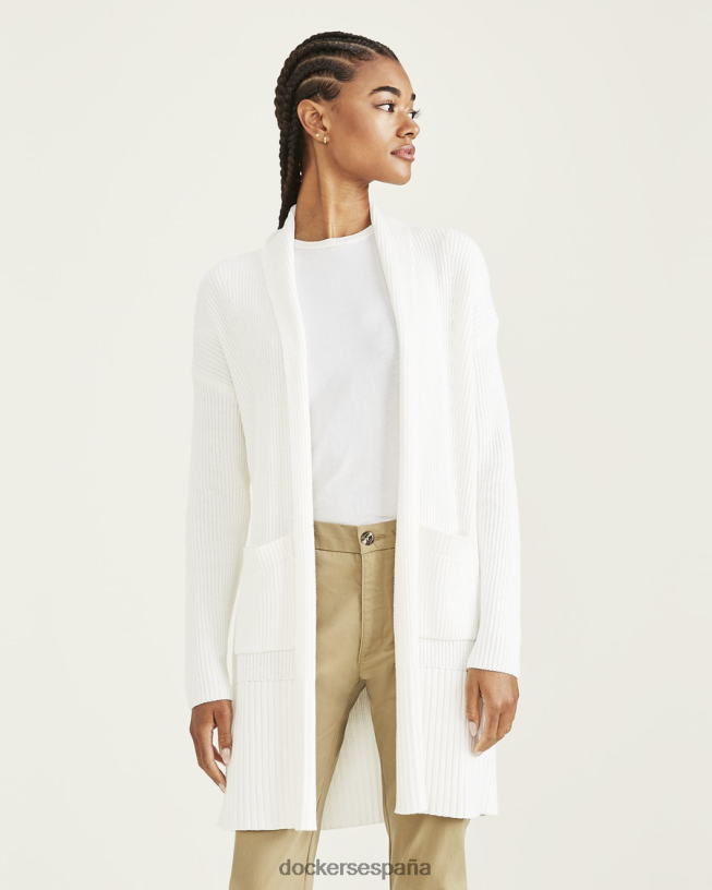 suéter tipo cárdigan largo, ajuste relajado mujer Dockers garceta - blanca ropa 8F04061321