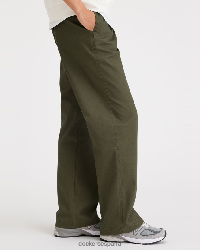 caquis originales, plisados, corte alto y ancho mujer Dockers ejercito verde ropa 8F04061121