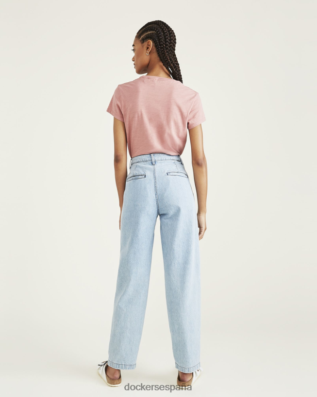 caquis originales, talle alto, corte recto mujer Dockers lavado a la piedra índigo claro - azul ropa 8F04061215