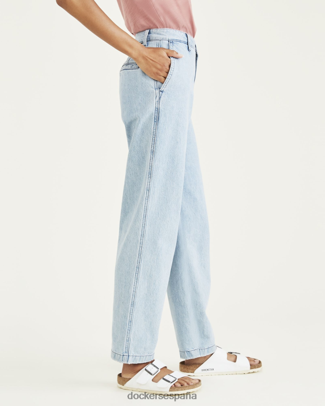 caquis originales, talle alto, corte recto mujer Dockers lavado a la piedra índigo claro - azul ropa 8F04061215