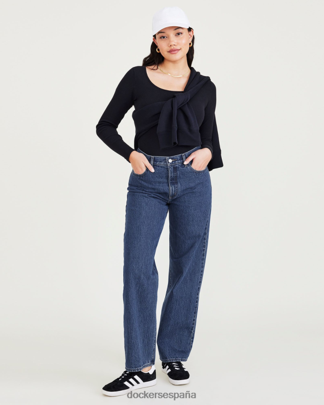 jeans de talle medio, ajuste relajado mujer Dockers lavado a la piedra índigo medio - azul ropa 8F04061197