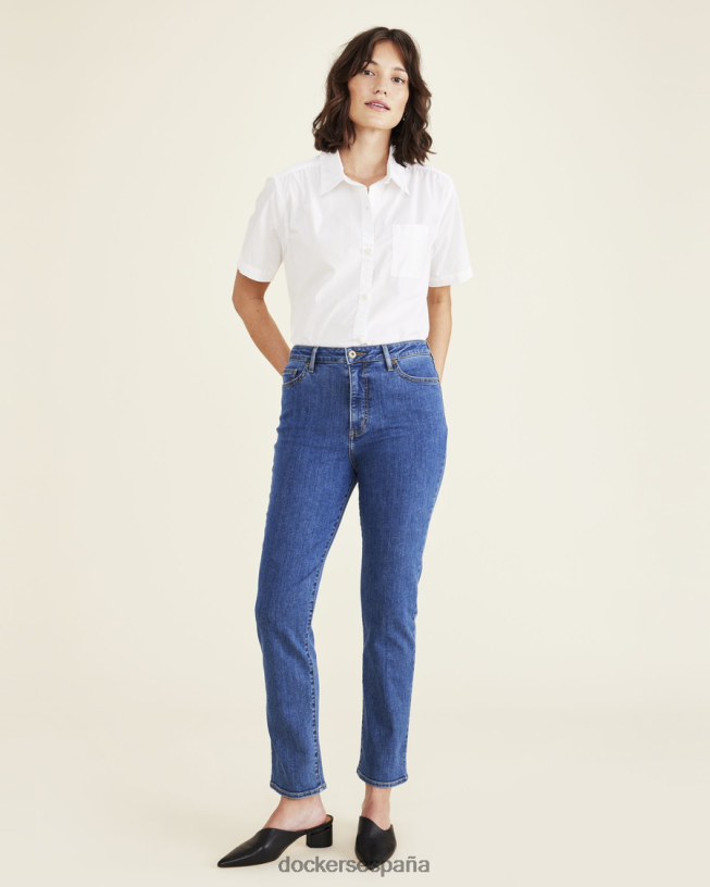 pantalón corte jean, corte alto slim fit mujer Dockers lavado a la piedra índigo medio - azul ropa 8F04061193