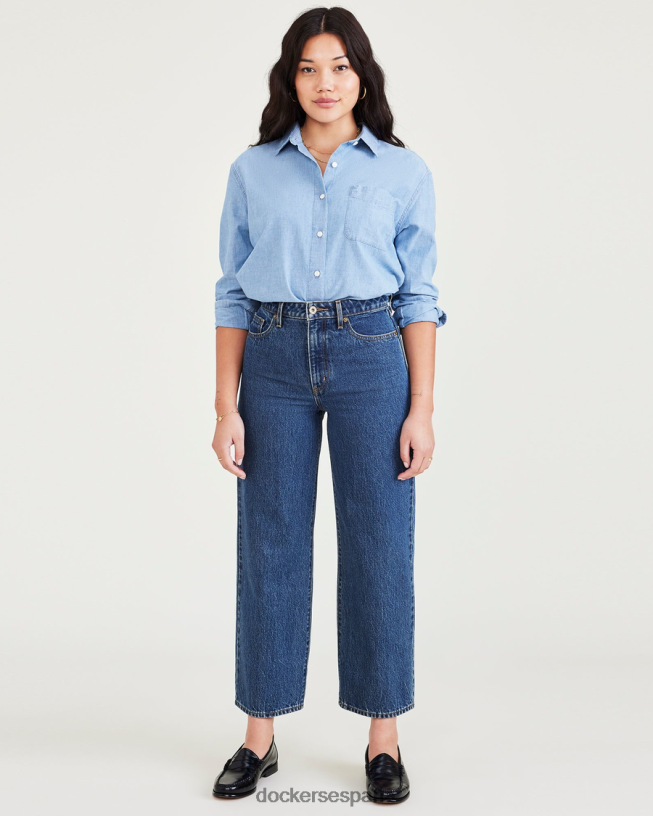 pantalón corte jean, corte recto alto mujer Dockers lavado a la piedra índigo medio - azul ropa 8F04061127