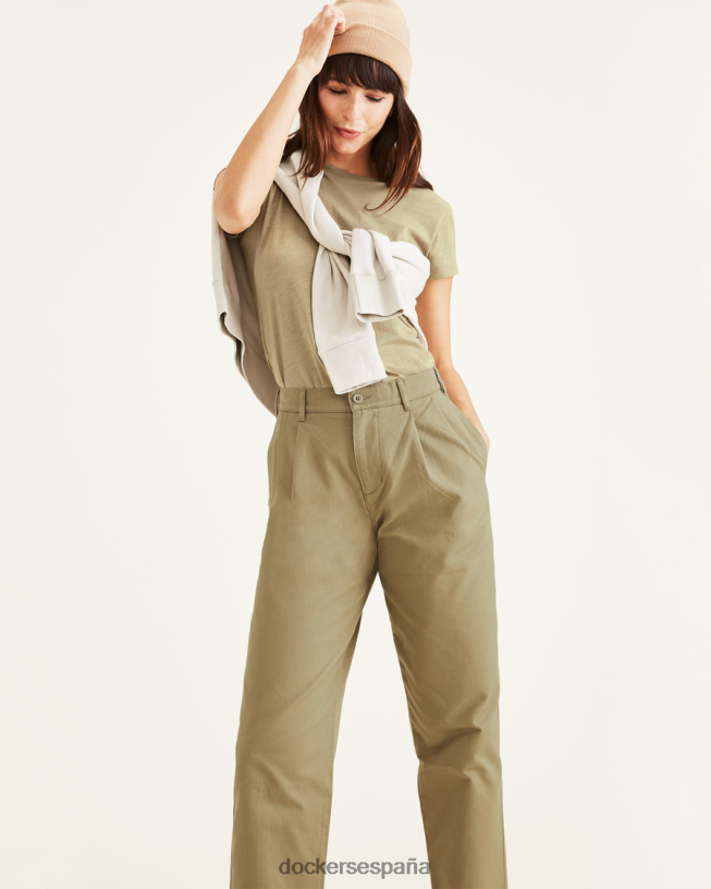 pantalones caqui originales, plisados, de talle alto y corte cónico mujer Dockers nuevo caqui británico ropa 8F04061201