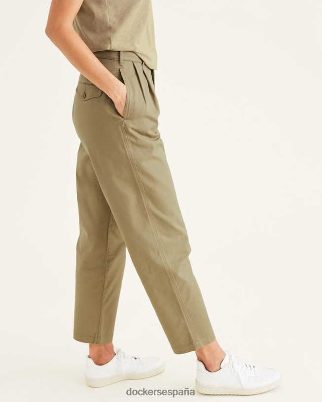 pantalones caqui originales, plisados, de talle alto y corte cónico mujer Dockers nuevo caqui británico ropa 8F04061201
