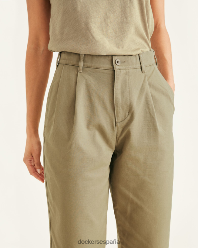 pantalones caqui originales, plisados, de talle alto y corte cónico mujer Dockers nuevo caqui británico ropa 8F04061201