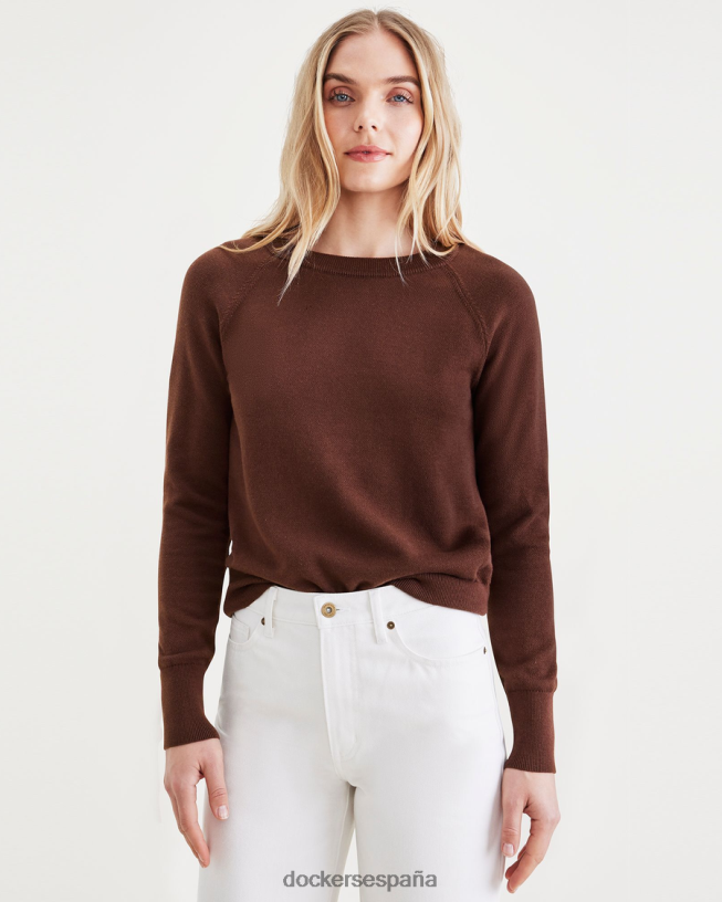 suéter de cuello redondo, ajuste clásico mujer Dockers chocolate rallado - marrón ropa 8F04061233