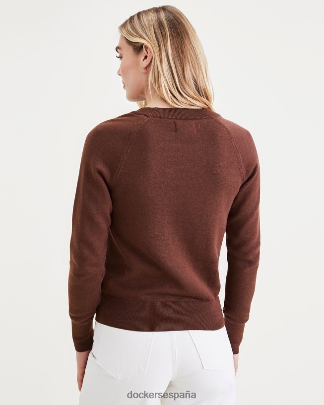 suéter de cuello redondo, ajuste clásico mujer Dockers chocolate rallado - marrón ropa 8F04061233